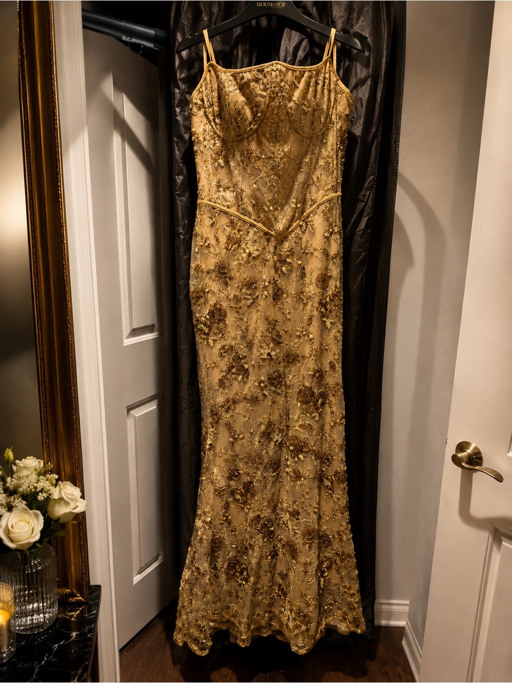 Custom House of CB Gold Embellished Corset Gown xxl